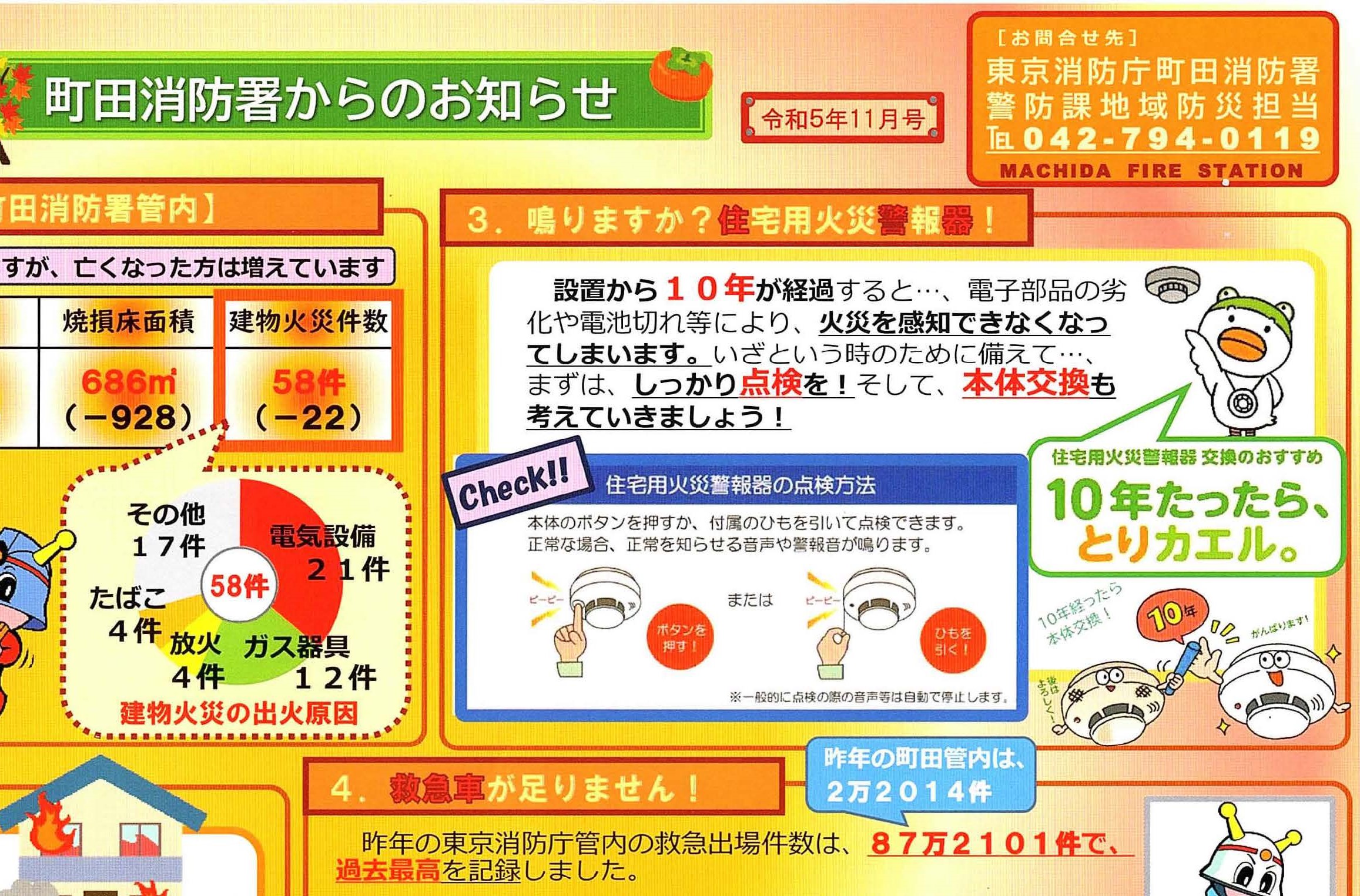 町田消防署からのお知らせ　令和5年11月号